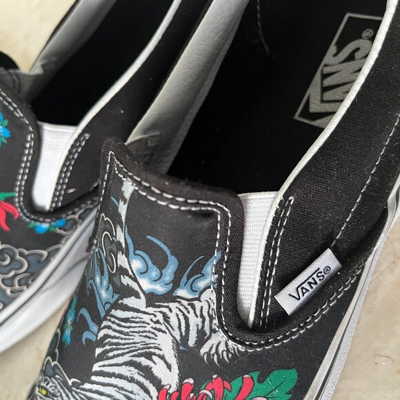 Vans Sz 9.5 Mens 11 Wmns White Tiger Floral Tattoo Slip On Sneaker - Picture 14 of 15